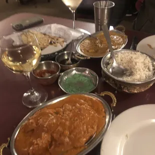 Eggplant Masala, Naan, and Basil Coconut Chicken