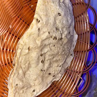 a flat bread in a basket