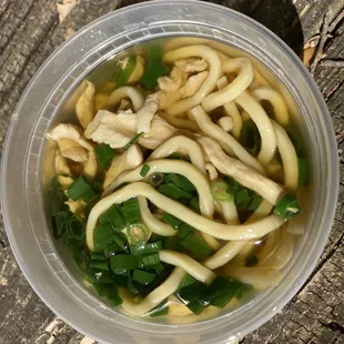 Chicken Noodle Soup, add extra green onion. The noodles were great, the broth and chicken weren&apos;t super flavorful.