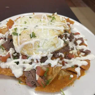 Ribeye red chilaquiles