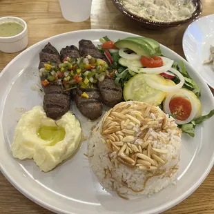 Kabab Plate and Hummus w Ground Beef