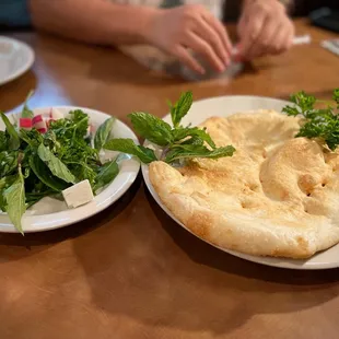 Naan and salad