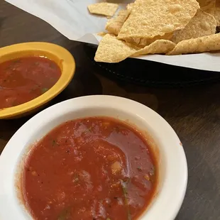 Salsa drowning in cilantro. Chips need improvement.