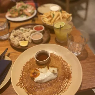 Ricotta pancakes with under done bananas