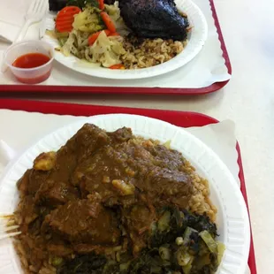 Curry beef and jerk chicken with rice
