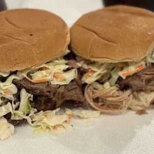 Brisket on the left and Pulled Pork on the right. Great flavor