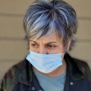 Her natural white hair is beautiful but she can't get used to it so we added dark shadows to her hair!She now Loves it!