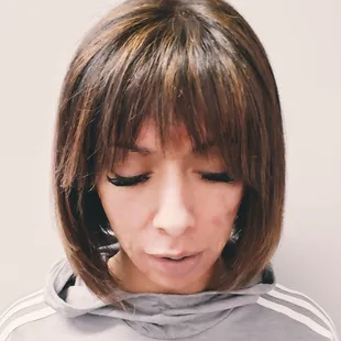 A Line bob with Curtain bangs