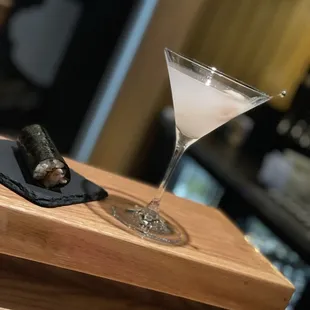 Kani hand roll and a lychee Martini.
