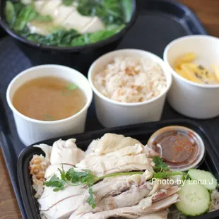 Classic (Khao Man Gai) + Extra Thigh ($19.95), Mango with Sweet Sticky Rice ($6), Chicken &amp; Rice Soup ($15.95)
