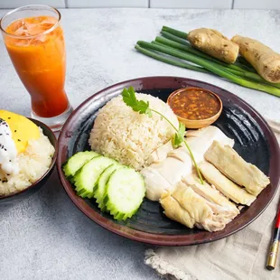 rice, cucumber, cucumbers, and a drink