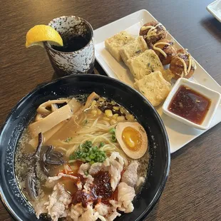 Aged Tofu, Takoyaki, Beef Ramen