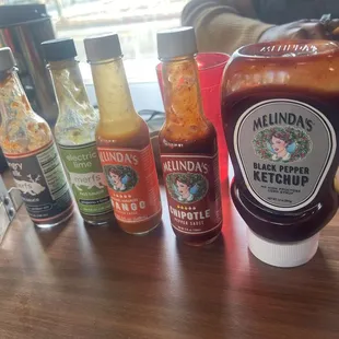 Cool and tasty sauces. My favorites were the black pepper ketchup and the Guajillo Amber sauce