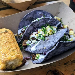 09/17/22 Housemade Chorizo Tacos - Koki's Blue Corn Tortillas, North Market Spices-infused Chorizo, Fresh Corn, Roasted Purple Potatoes, etc