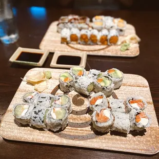 a sushi platter with a variety of sushi