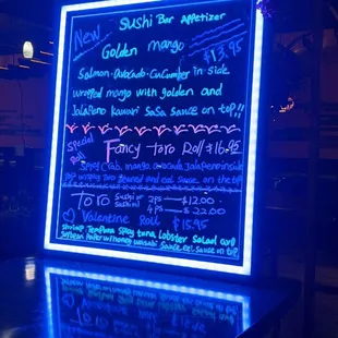 a menu on a blackboard