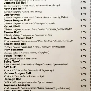 Sushi Menu 2017