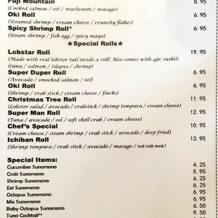 Sushi Menu 2017