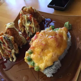 Volcano roll and Japanese lasagna roll
