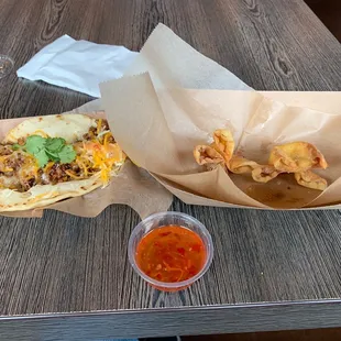 Wontons and Steak Taco