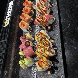 -Crazy girls roll, Fantasy roll, Bang bang fatty tuna roll, Fire tuna roll