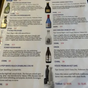 Sake menu
