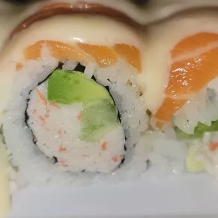 a close up of a sushi roll