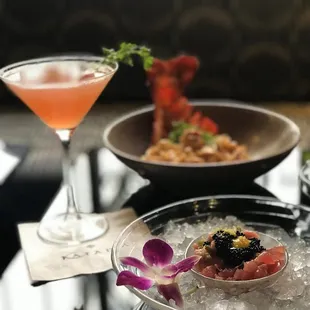 Toro &amp; Tuna Tartare with Lobster Men in the back