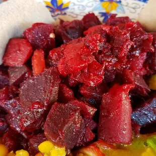 Key sir ($11), vegan by default. Tasty beets and potatoes.