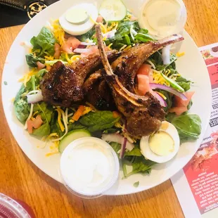 Lamb chop salad.. comes with 3 chops