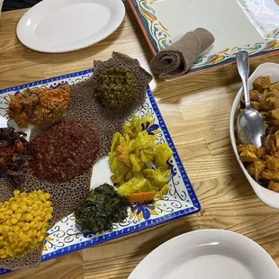 Veggie platter and Chicken Tibs