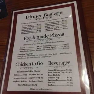 a menu on a table