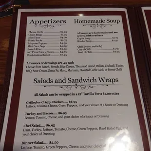 the menu for the restaurant