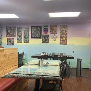 Some seating and local original art decor (available for purchase)