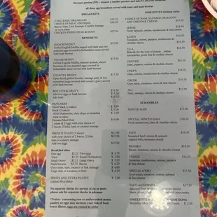 Breakfast menu