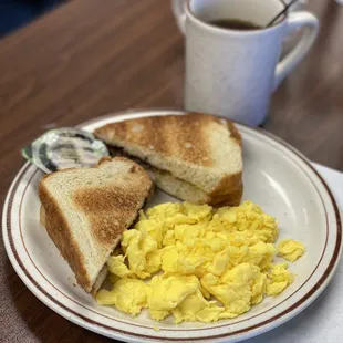 Coffee, scrambled eggs &amp; toast