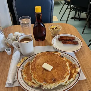 Raspberry Pancakes,sausage,coffee