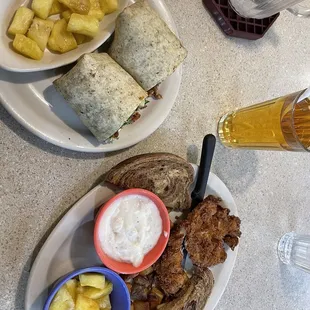 Chicken fried chicken with potatoes and rye toast. Also ordered the ranch wrap.