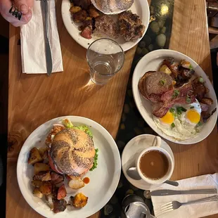 three plates of food on a table