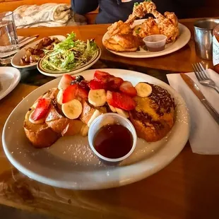 Orange Spice French Toast , Marys Fried Chicken, Aunt El&apos;s Homemade Sausage Patty.