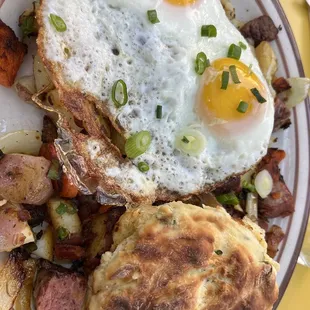 Corned beef hash with a biscuit
