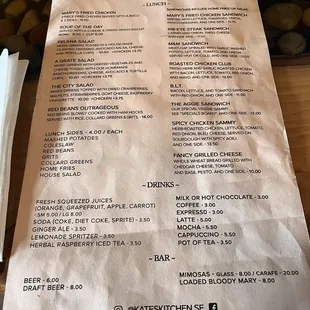 Menu - see also their specials board