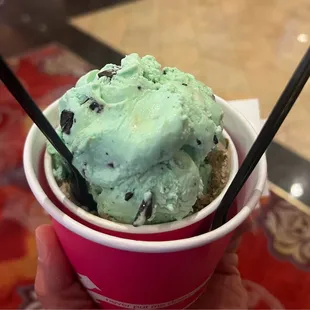 Mint Chocolate Chip and Jamocha Almond On bottom.