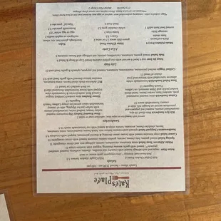 Lunch menu