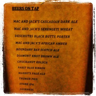 Beer list 2/29/12