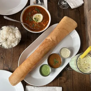 Masala dosa, Kerala Meen Curry, rosewater pistachio lassi - IG @bougiefoodieboi