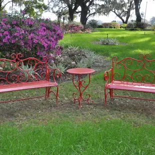 benches for guests during cocktail hour