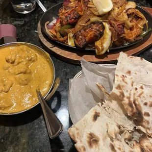 Chicken korma and the tandoori plate