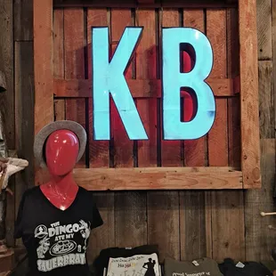 Kathrin's Biergarten sign and merchandise inside restaurant