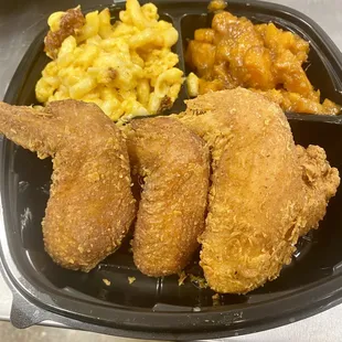 Southern fried chicken, Mac and cheese, candied yams